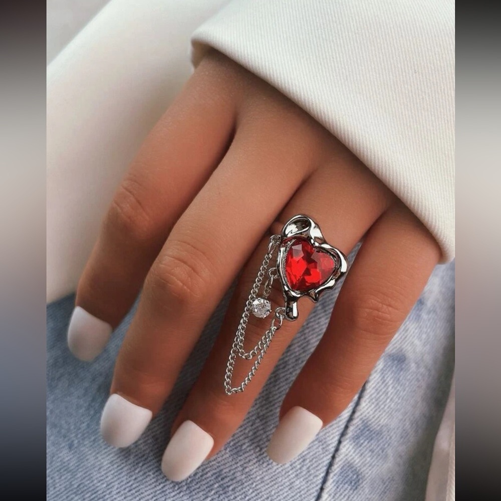 โค๏ธ Awesome Metallic Melt Tassel Jeweled Heart Adjustable Ring โค๏ธโ๐ฅ
